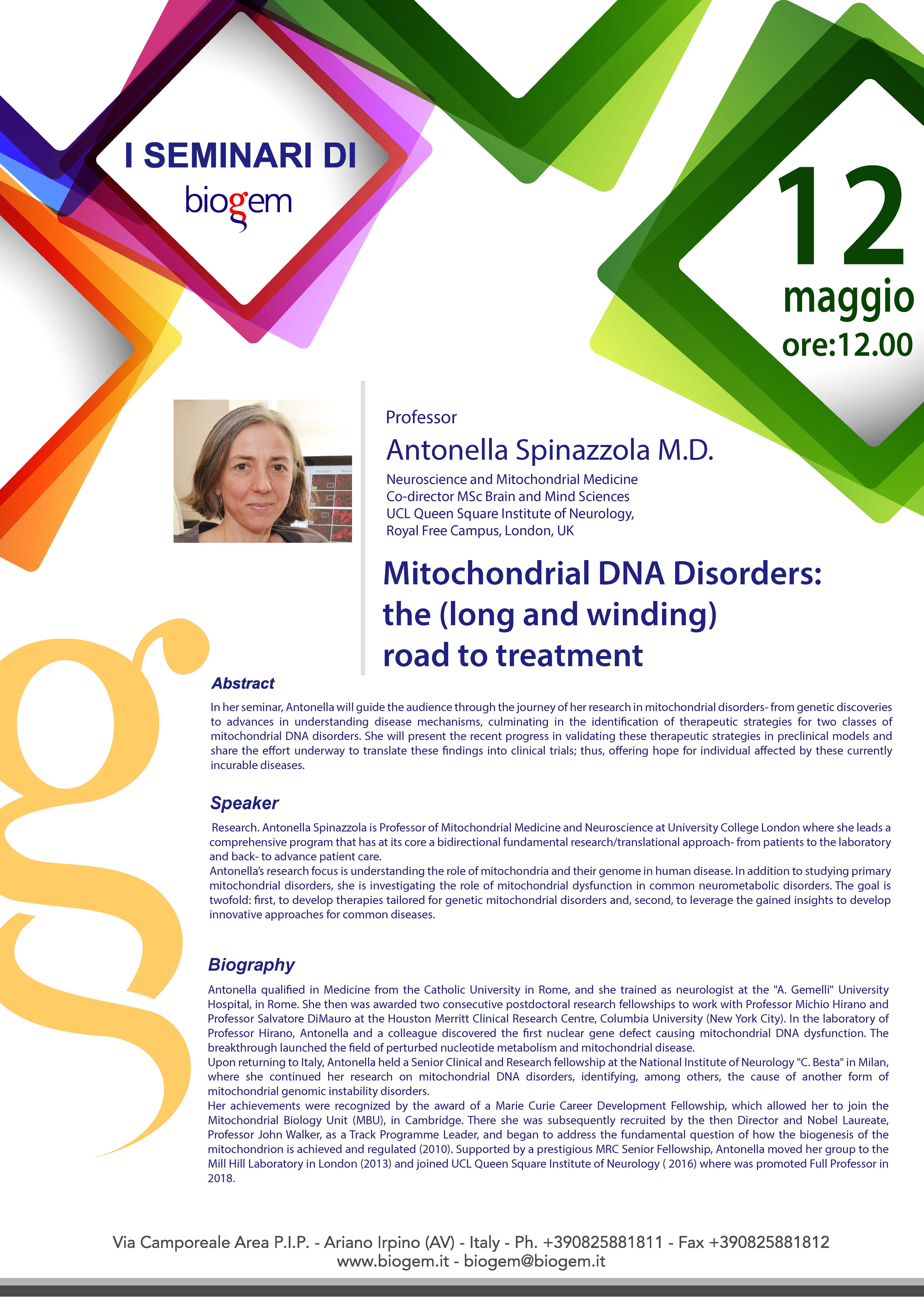 Antonella Spinazzola e i progressi della medicina mitocondriale in un seminario a Biogem